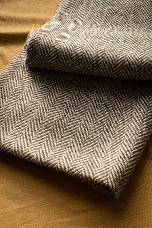 Grey Herringbone Leather Trimmed Blanket-Blankets-STABLE of Ireland