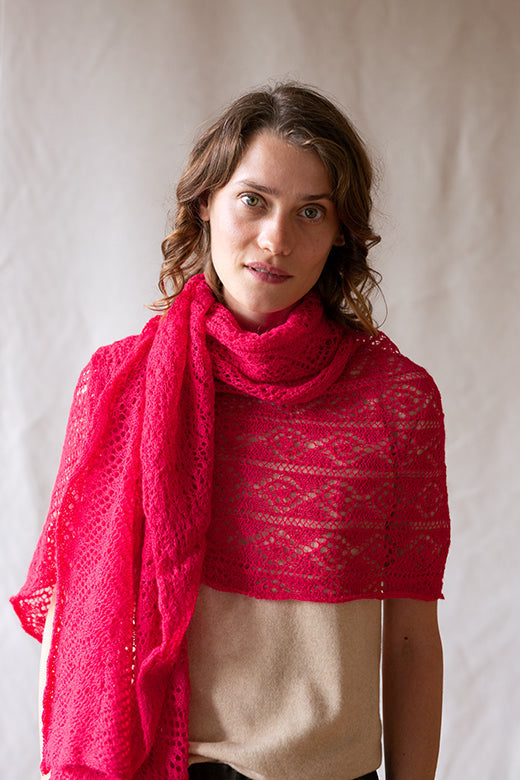 Hot Pink Knit Lace Alpaca Scarf-Scarves & Shawls-STABLE of Ireland