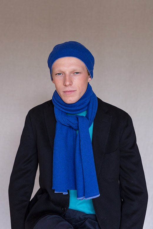 Klein Blue Trim Cashmere Scarf-Scarves & Shawls-STABLE of Ireland
