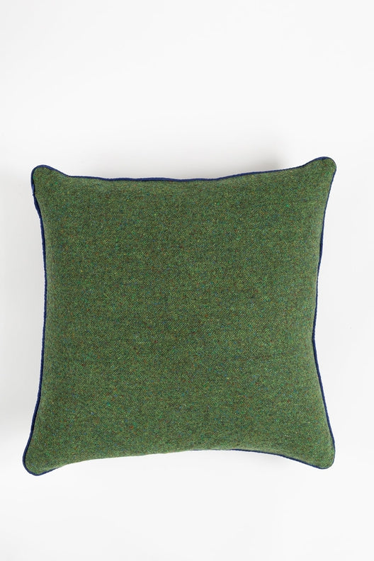 Moss Green Tweed Cushion Piped in Navy Irish Linen-Chair & Sofa Cushions-STABLE of Ireland