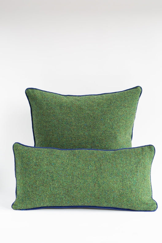 Moss Green Tweed Cushion Piped in Navy Irish Linen-Chair & Sofa Cushions-STABLE of Ireland