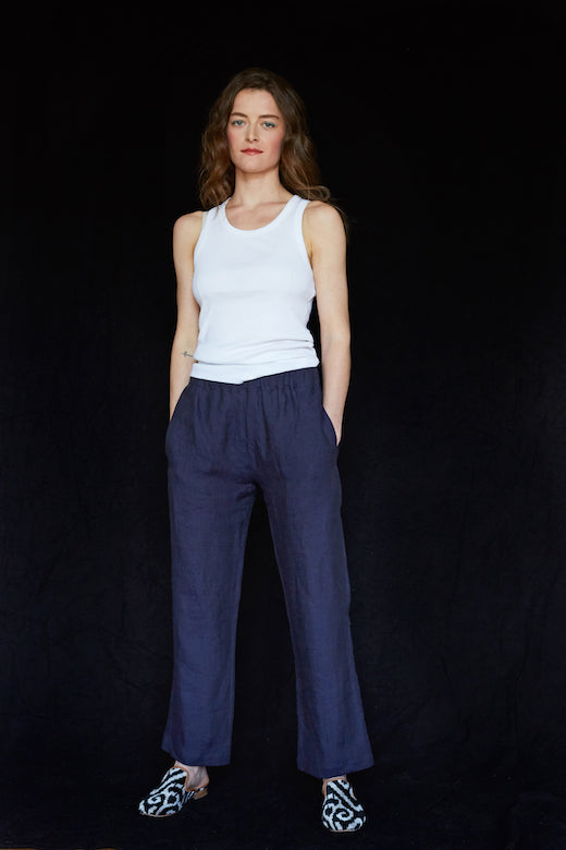 Navy Irish Linen Trousers-Trousers-STABLE of Ireland