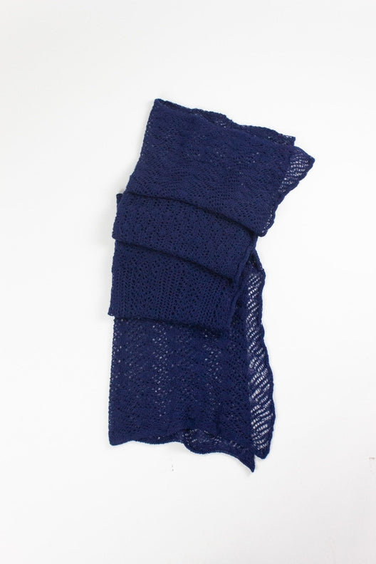 Navy Knit Lace Alpaca Scarf-Scarves & Shawls-STABLE of Ireland