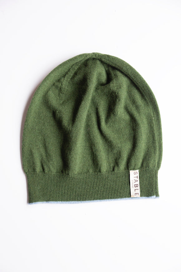 Olive Green Trim Cashmere Beanie-Hats-STABLE of Ireland