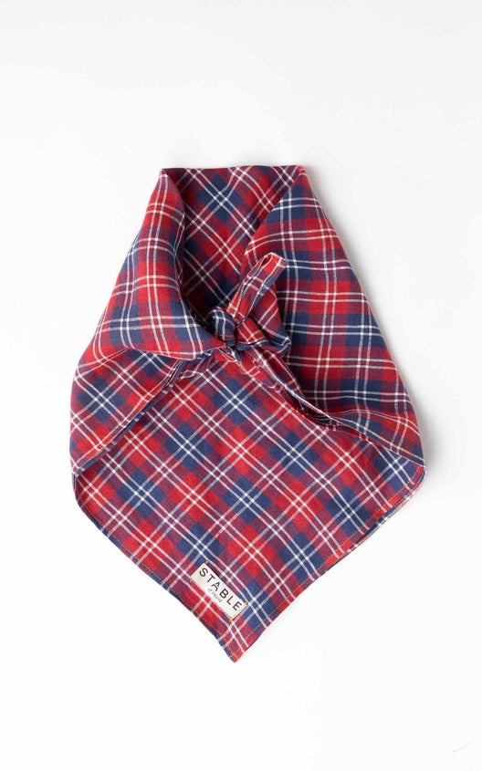 Red & Navy Check Polly Headscarf/Neck Scarf-Scarves & Shawls-STABLE of Ireland