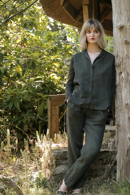 Seaweed Green Irish Linen Trousers-Trousers-STABLE of Ireland