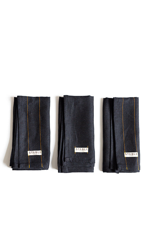 Set of Three Navy Linen Tea Towels-Kitchen Towels-STABLE of Ireland