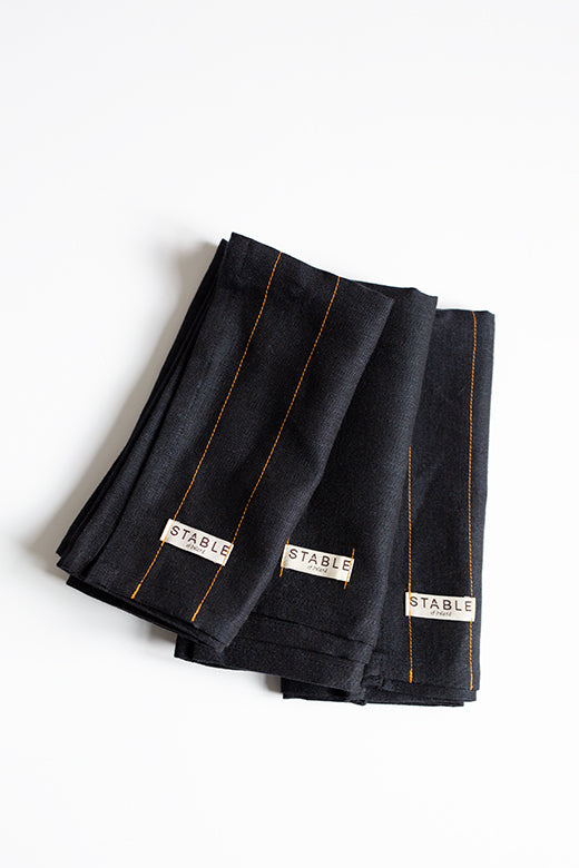 Set of Three Navy Linen Tea Towels-Kitchen Towels-STABLE of Ireland