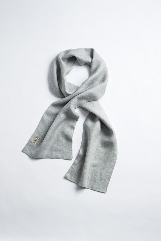 The STABLE Irish Linen Scarf - Dove Grey Great Herringbone-Scarves & Shawls-STABLE of Ireland