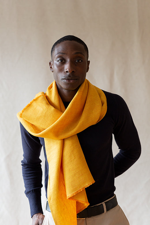 The STABLE Irish Linen Scarf Harvest Yellow Herringbone STABLE