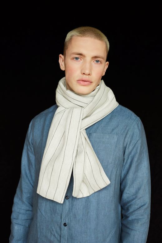 The STABLE Irish Linen Scarf - Natural Stripe-Scarves & Shawls-STABLE of Ireland