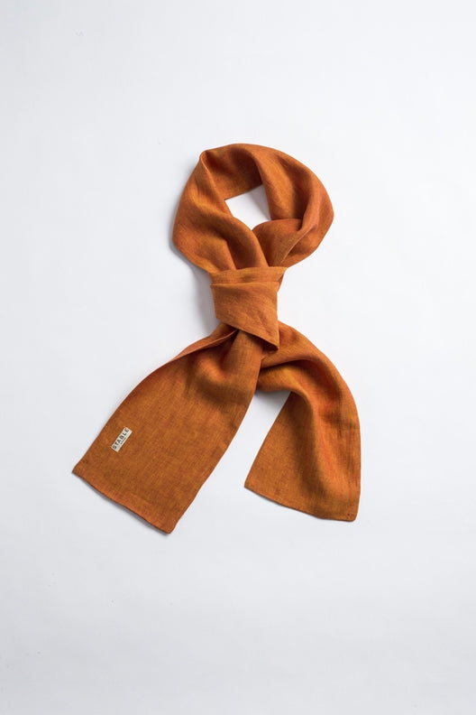 The STABLE Irish Linen Scarf - Orange Herringbone-Scarves & Shawls-STABLE of Ireland
