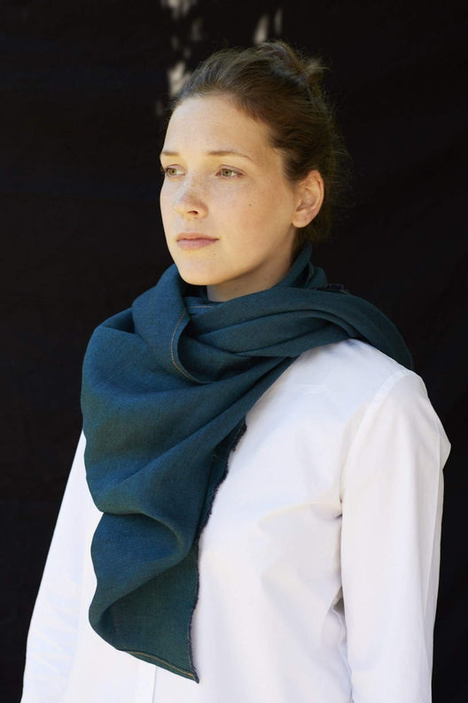 The STABLE Irish Linen Scarf - Peacock Blue Herringbone-Scarves & Shawls-STABLE of Ireland