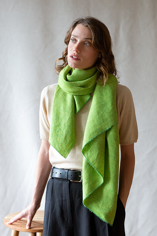 The STABLE Irish Linen Scarf - Quince Green Herringbone-Scarves & Shawls-STABLE of Ireland
