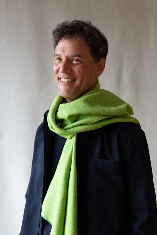 The STABLE Irish Linen Scarf - Quince Green Herringbone-Scarves & Shawls-STABLE of Ireland