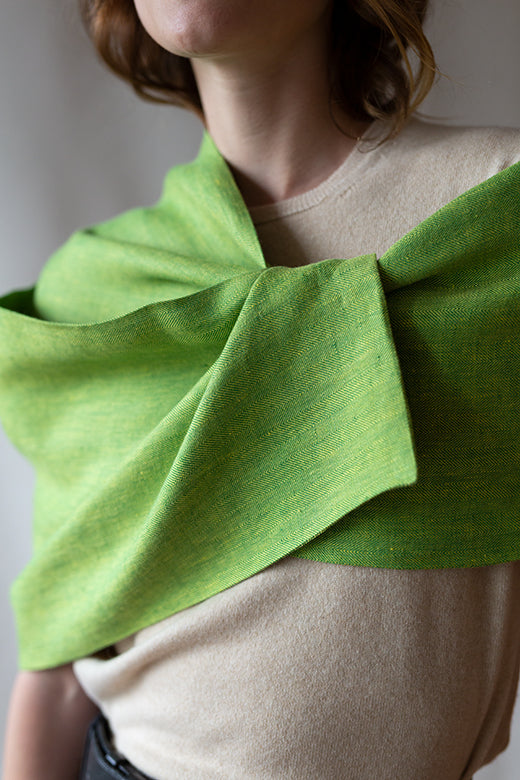 The STABLE Irish Linen Scarf - Quince Green Herringbone-Scarves & Shawls-STABLE of Ireland