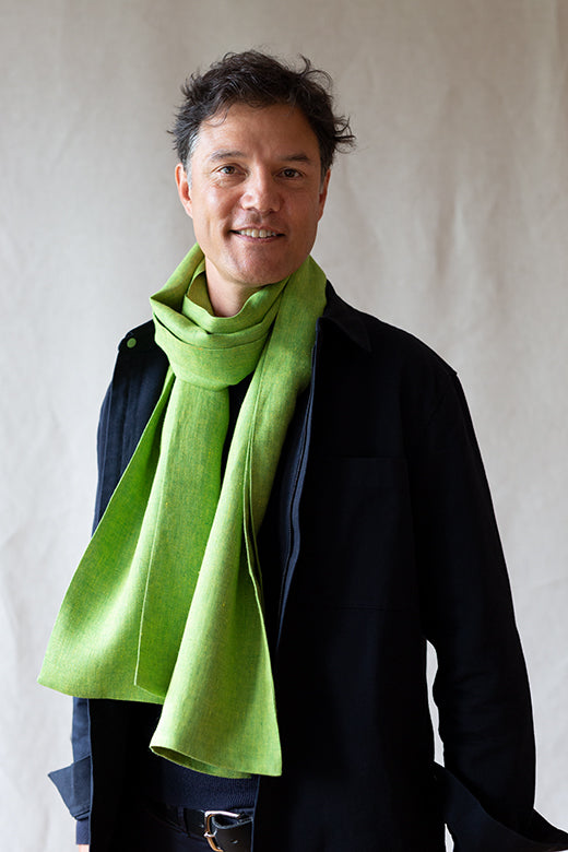 The STABLE Irish Linen Scarf - Quince Green Herringbone-Scarves & Shawls-STABLE of Ireland