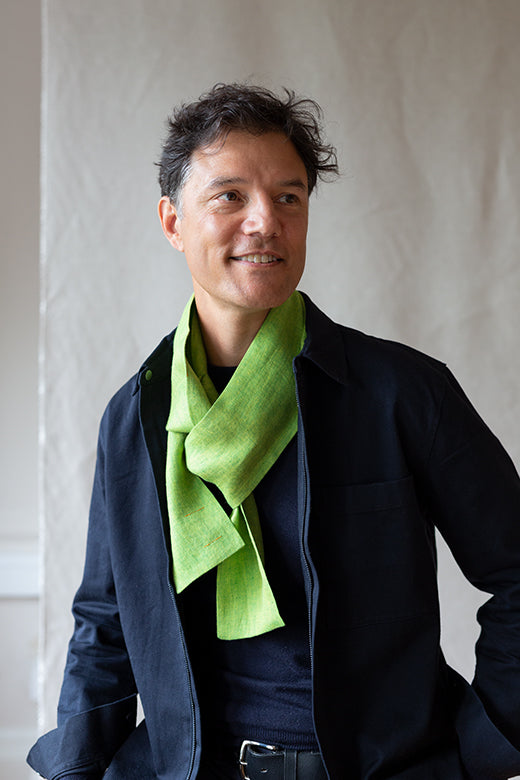 The STABLE Irish Linen Scarf - Quince Green Herringbone-Scarves & Shawls-STABLE of Ireland