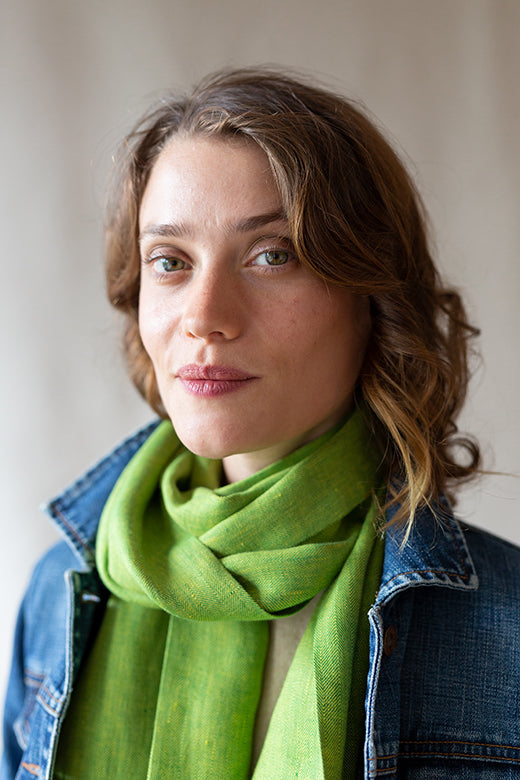 The STABLE Irish Linen Scarf - Quince Green Herringbone-Scarves & Shawls-STABLE of Ireland