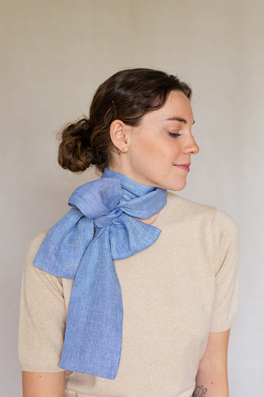 The STABLE Irish Linen Scarf - Sky Blue Great Herringbone-Scarves & Shawls-STABLE of Ireland