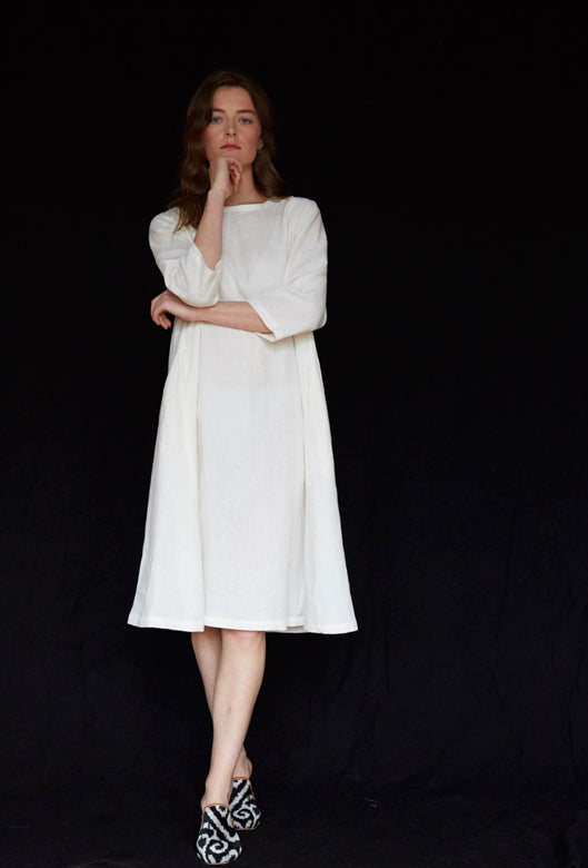 White Irish Linen Dress-Dresses-STABLE of Ireland
