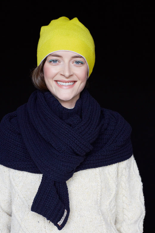 Yellow Trim Cashmere Beanie-Hats-STABLE of Ireland