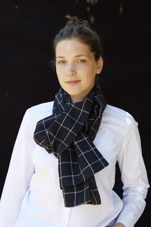 Black & White Check Linen Scarf-Scarves & Shawls-STABLE of Ireland