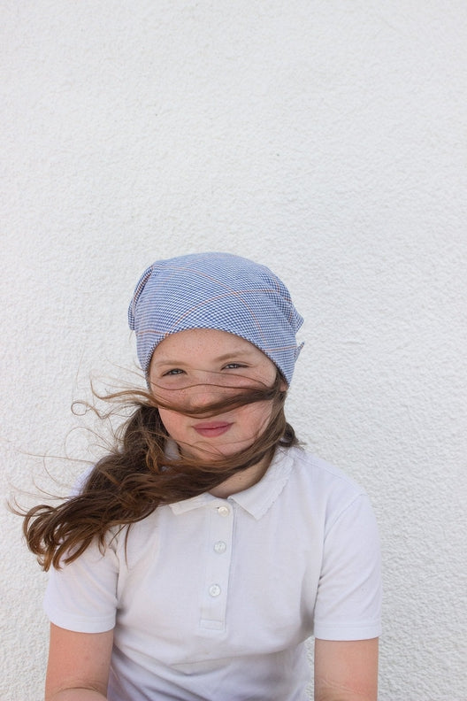 Blue & Terracotta Check Lily Headscarf-Scarves & Shawls-STABLE of Ireland