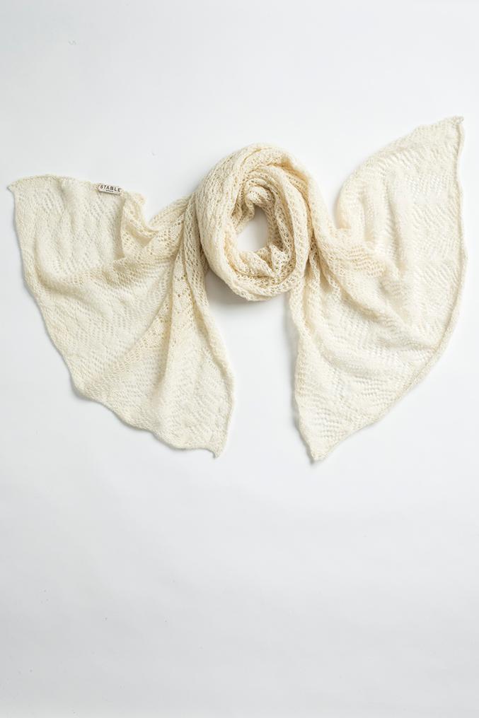 Cream Knit Lace Alpaca Scarf-Scarves & Shawls-STABLE of Ireland