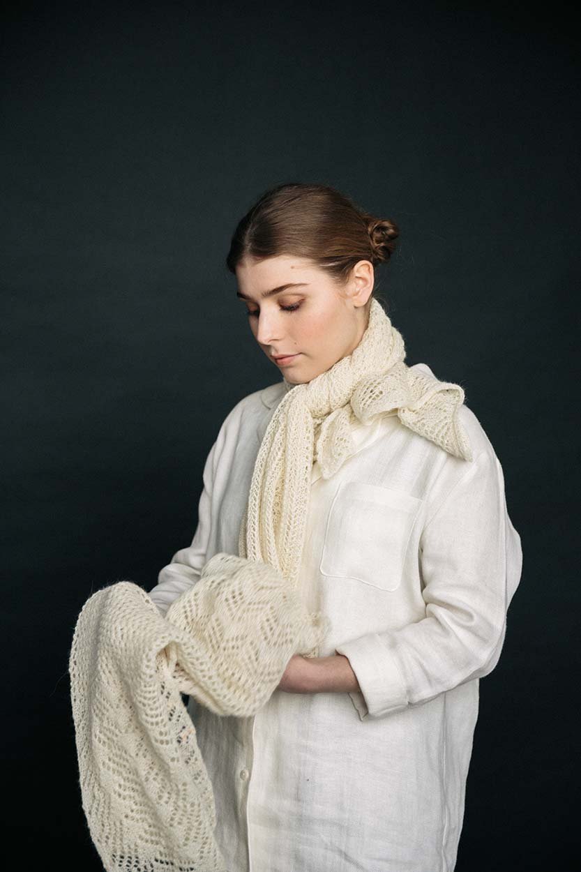 Cream Knit Lace Alpaca Scarf-Scarves & Shawls-STABLE of Ireland