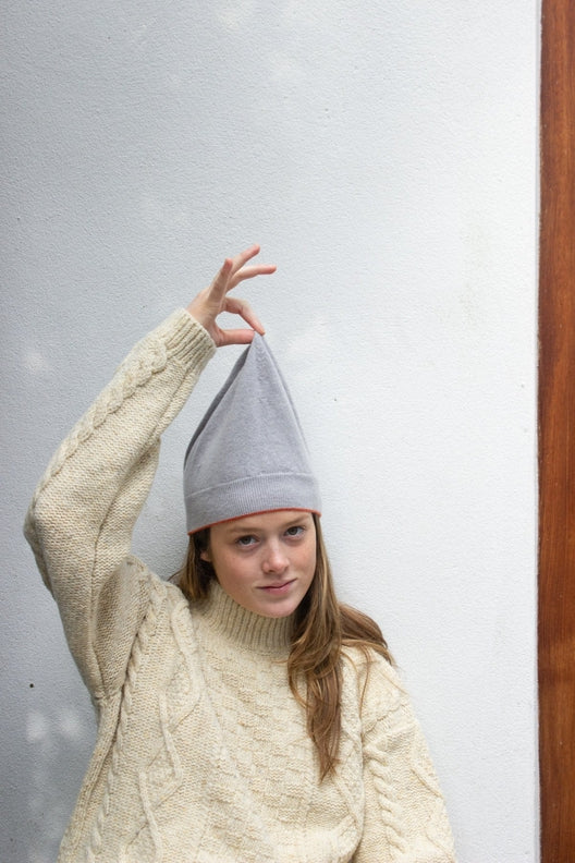 Grey Trim Cashmere Beanie-Hats-STABLE of Ireland
