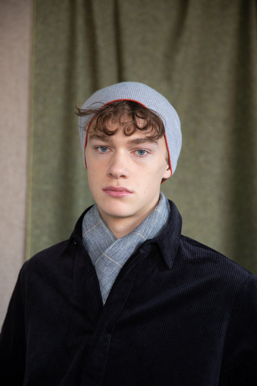 Grey Trim Cashmere Beanie-Hats-STABLE of Ireland