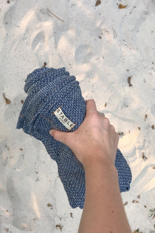 Indigo Huck Linen Bath towel-Bath Towels & Washcloths-STABLE of Ireland