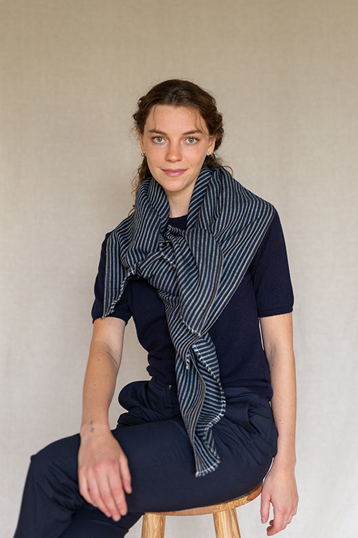 The STABLE Irish Linen Scarf - Navy Stripe-Scarves & Shawls-STABLE of Ireland