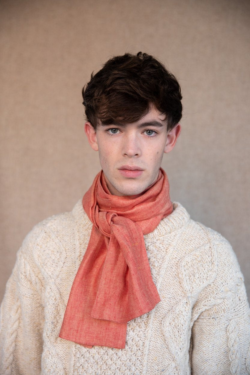 The STABLE Irish Linen Scarf - Tomato Red Herringbone-Scarves & Shawls-STABLE of Ireland