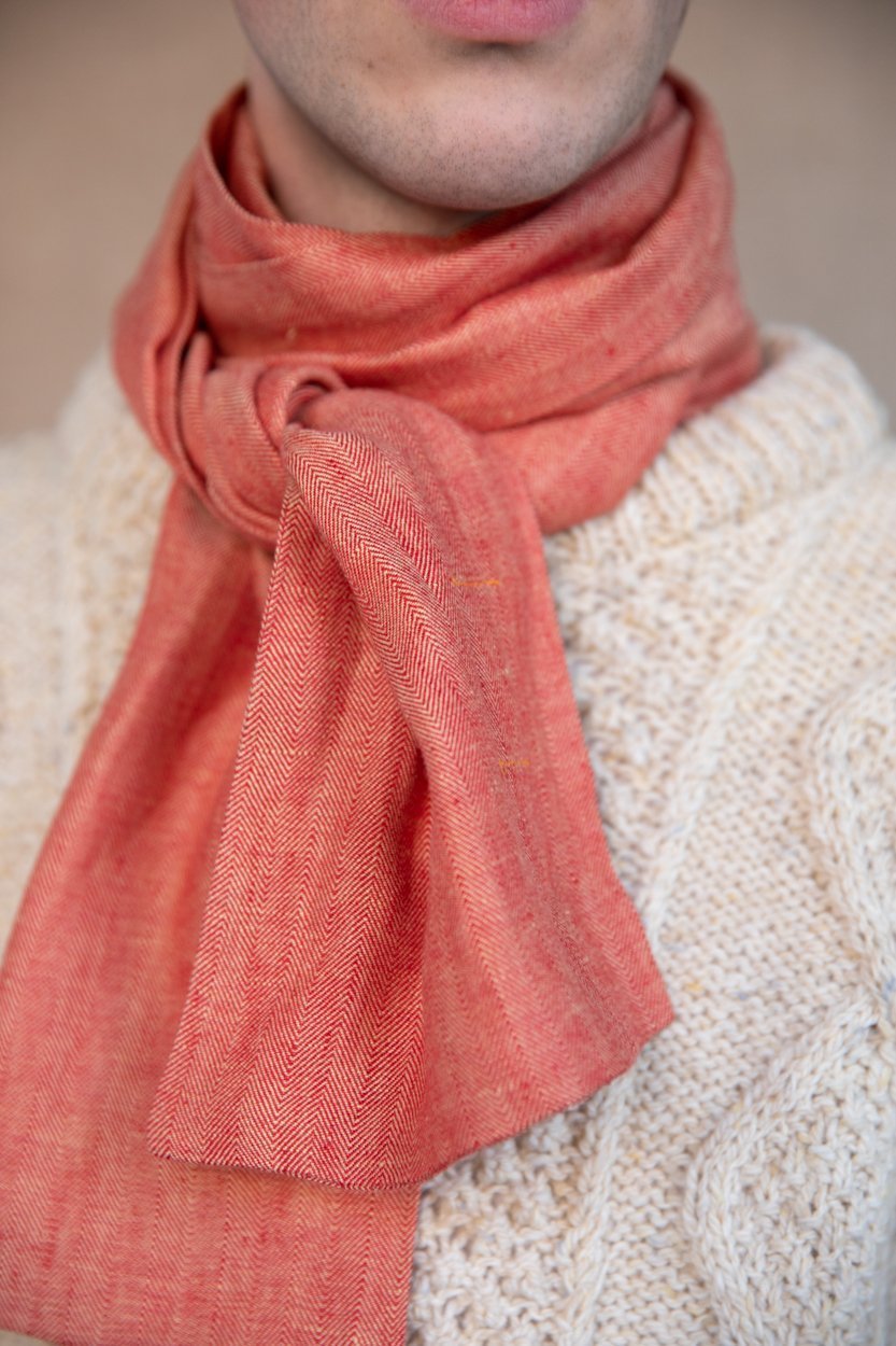 The STABLE Irish Linen Scarf - Tomato Red Herringbone-Scarves & Shawls-STABLE of Ireland