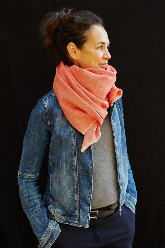 The STABLE Irish Linen Scarf - Tomato Red Herringbone-Scarves & Shawls-STABLE of Ireland