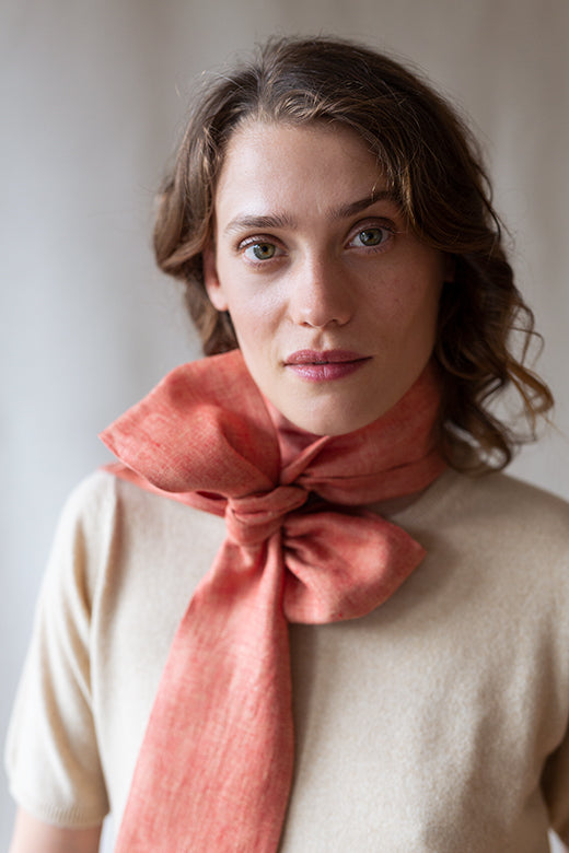 The STABLE Irish Linen Scarf - Tomato Red Herringbone-Scarves & Shawls-STABLE of Ireland